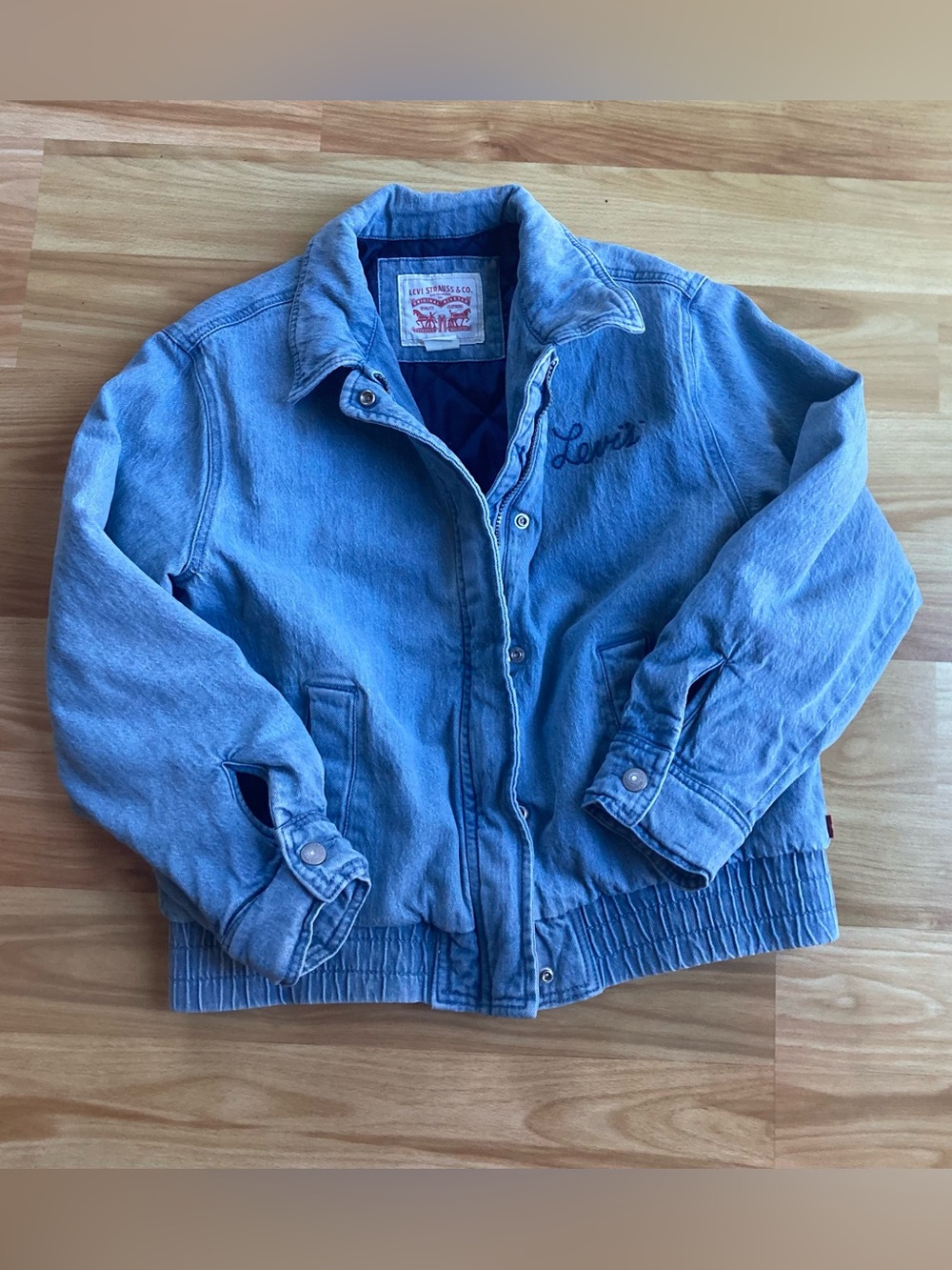 Levi’s Quilted Lined Denim Bomber Jacket Youth XL Embroidered Logo